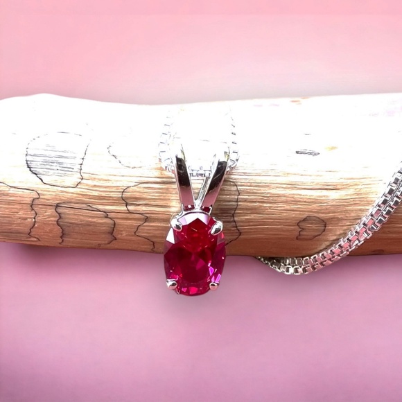 Handcrafted Ruby Pendant Sterling Silver 925 , July Birthstone, 40th Anniversary - Picture 6 of 9